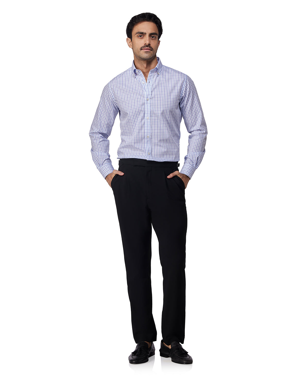 Easy-Care Cotton Checked Shirt - Blue & Purple
