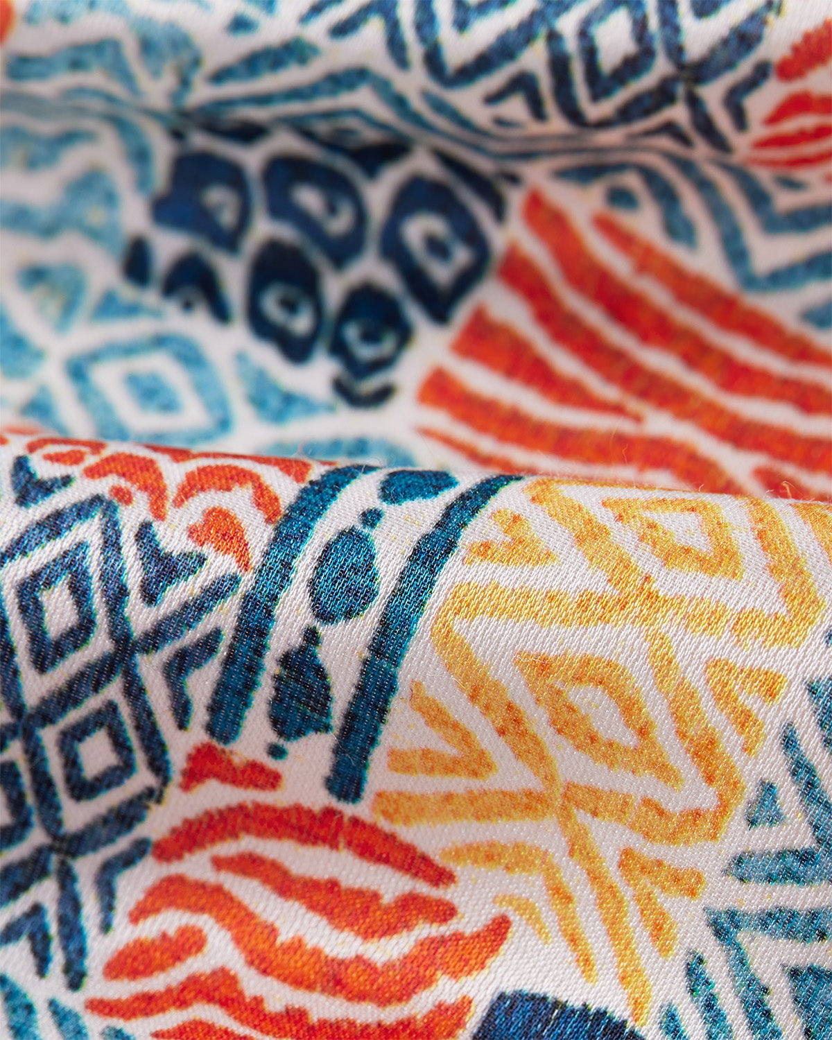 Zuluhaus Cotton Silk Printed Shirt - Blue & Orange