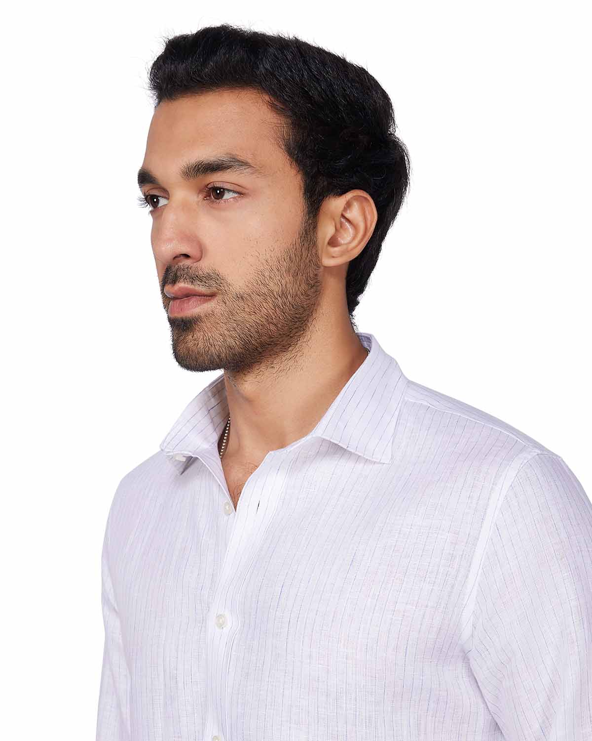 100% Linen Striped Shirt - Blue & White