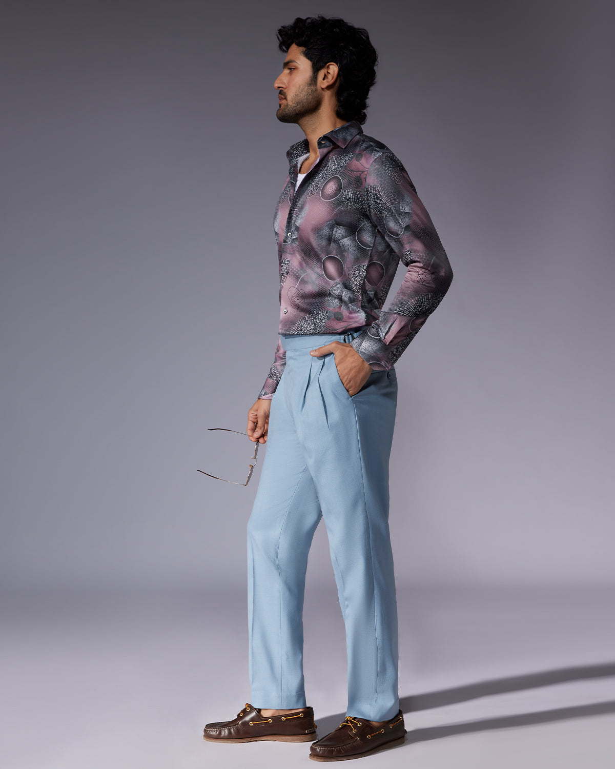 Abstract Printed Shirt - Grey & Purple