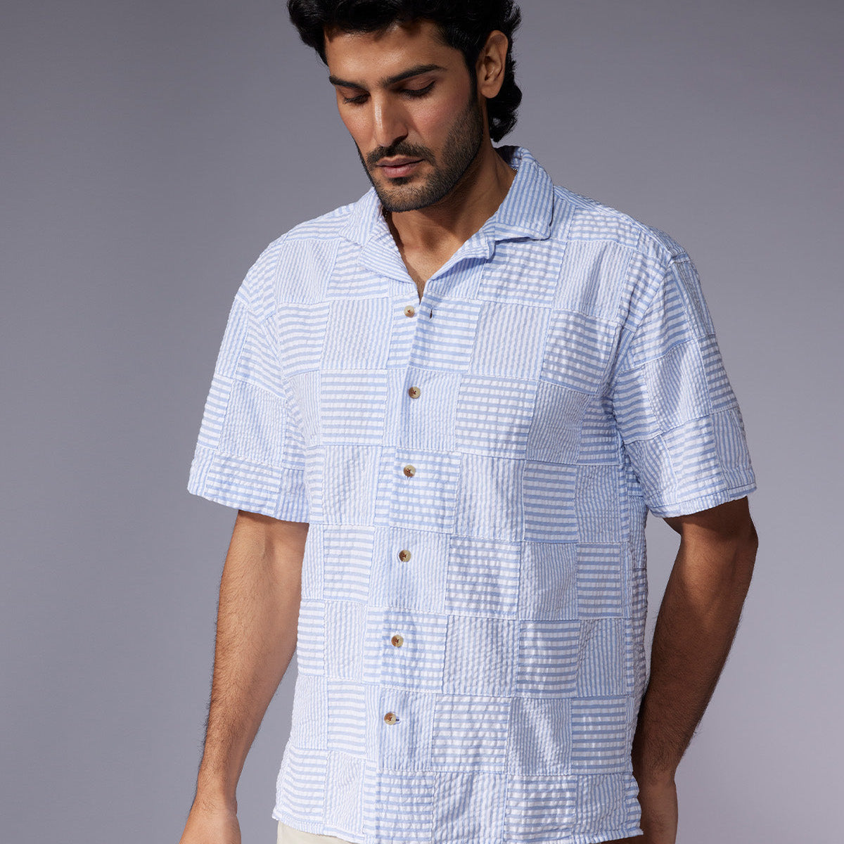 Japanese Light Blue Patchwork Checked Shirt – Bombay Shirt Company