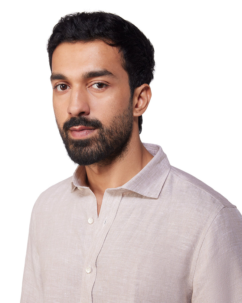 100% Linen Shirt - Light Brown
