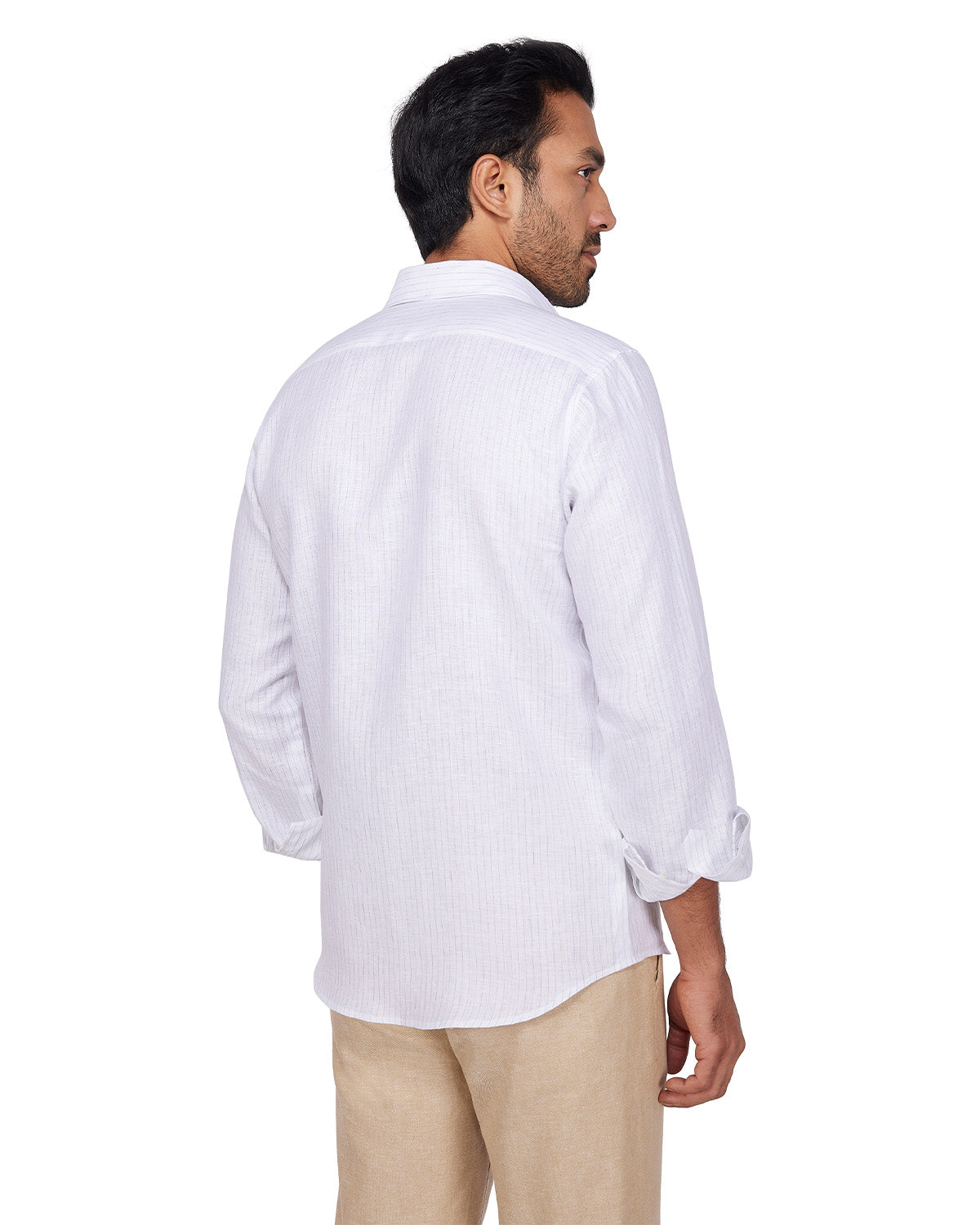 100% Linen Striped Shirt - Blue & White