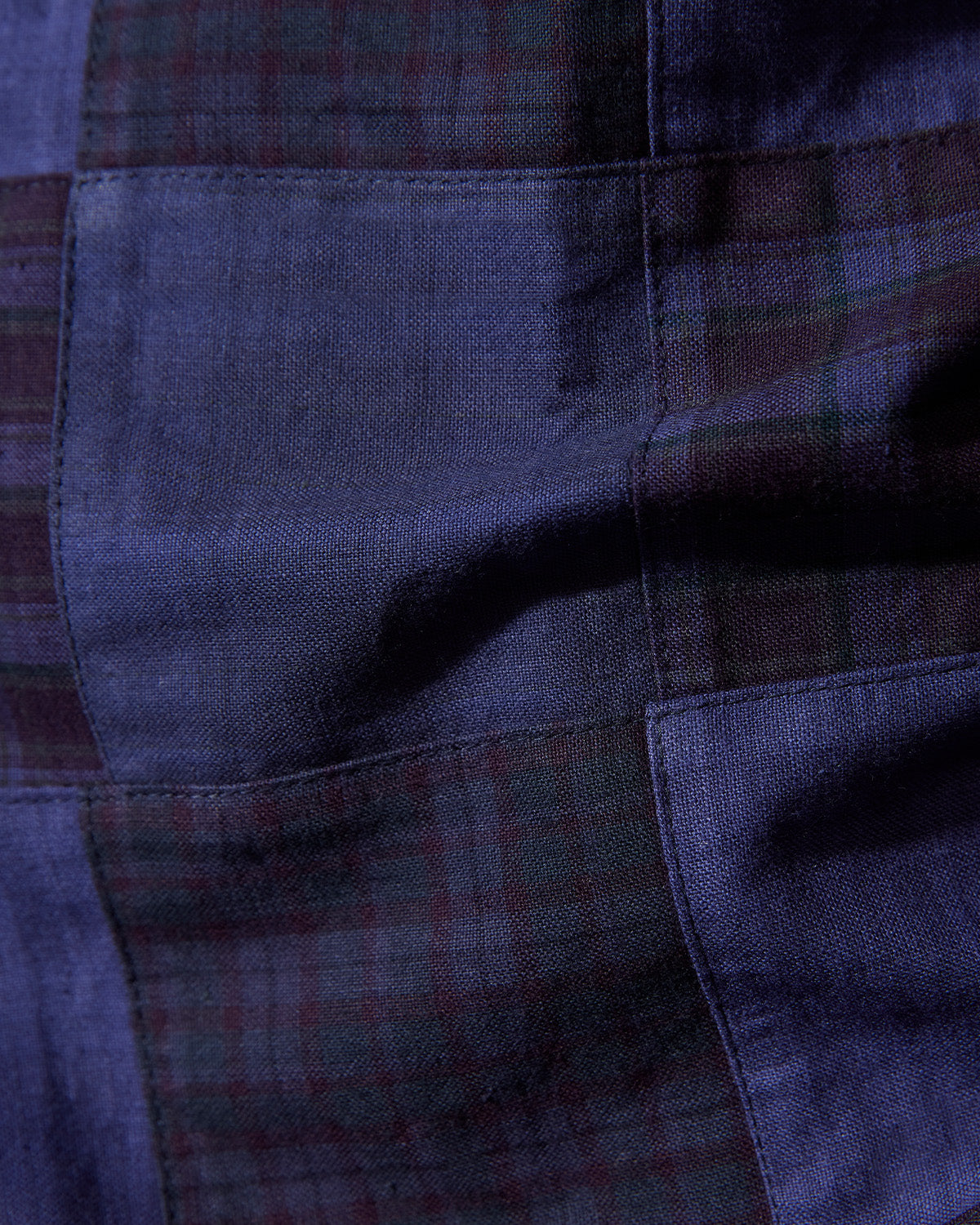 Japanese Oxford Patchwork Checked Shirt - Purple