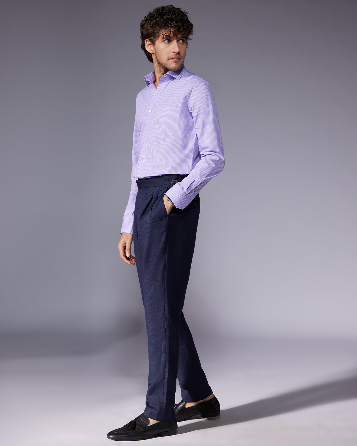 Cotton Striped Shirt - Purple & White
