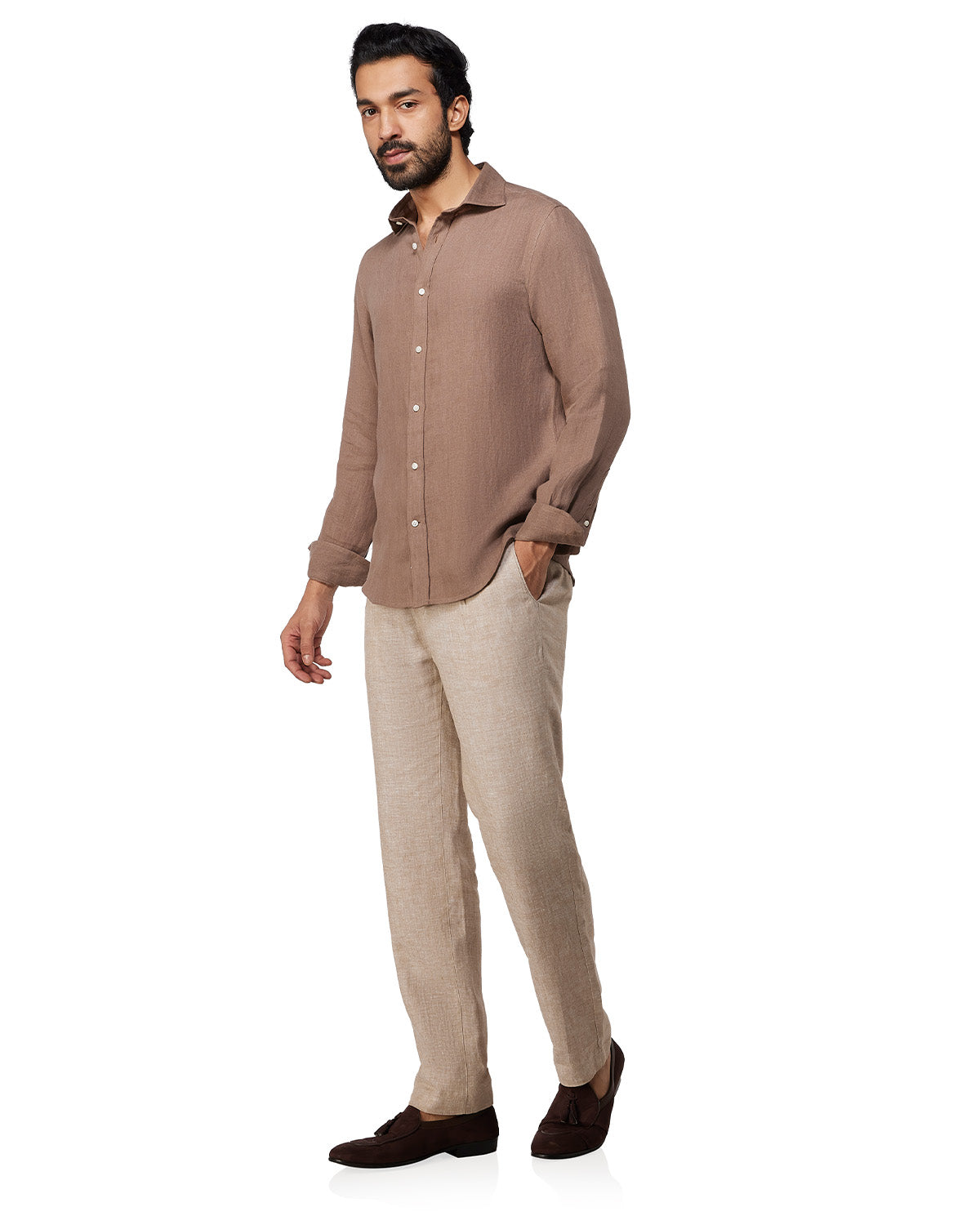 100% Linen Shirt - Brown