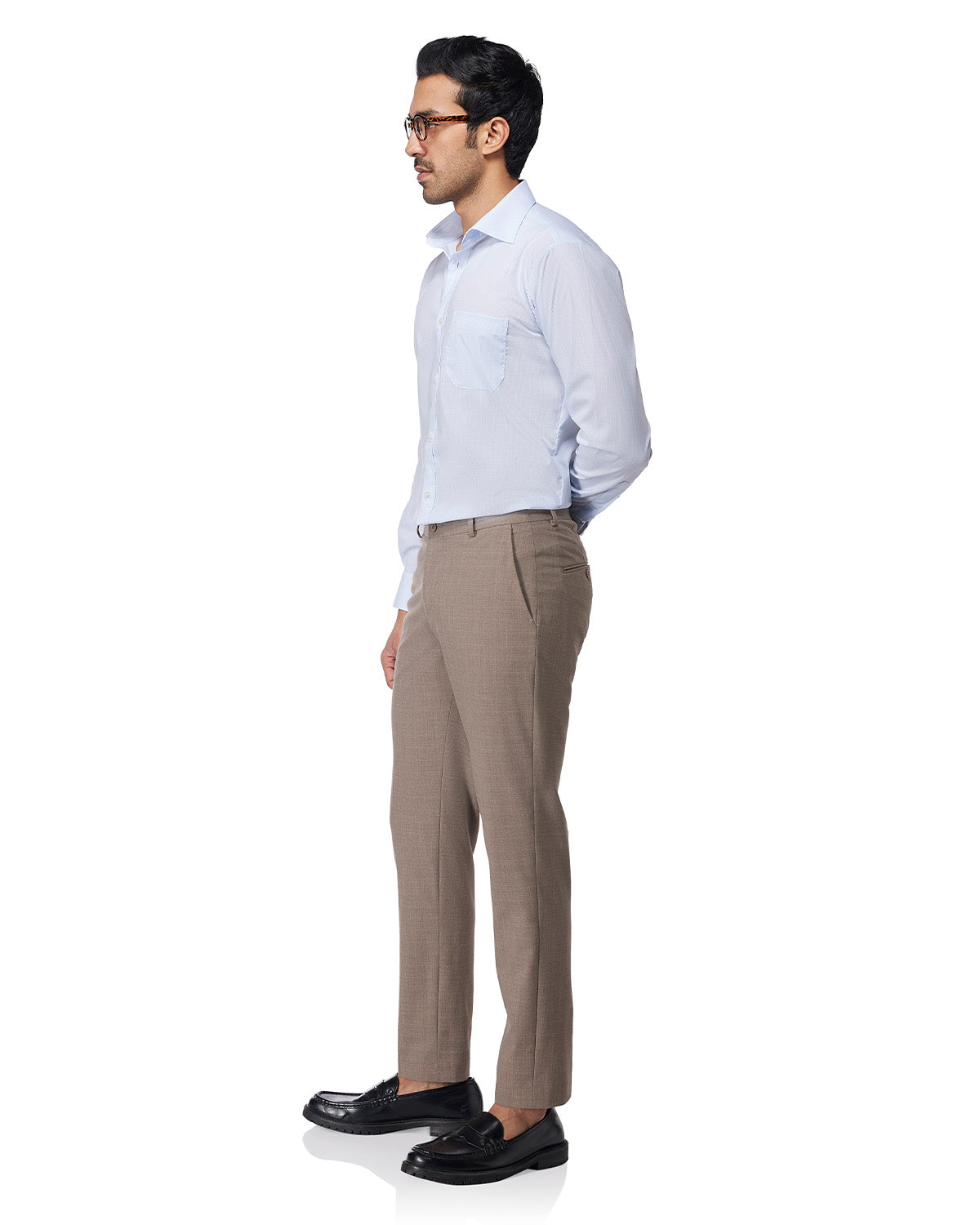 Stretch Micro-Checked Shirt - Pale Blue