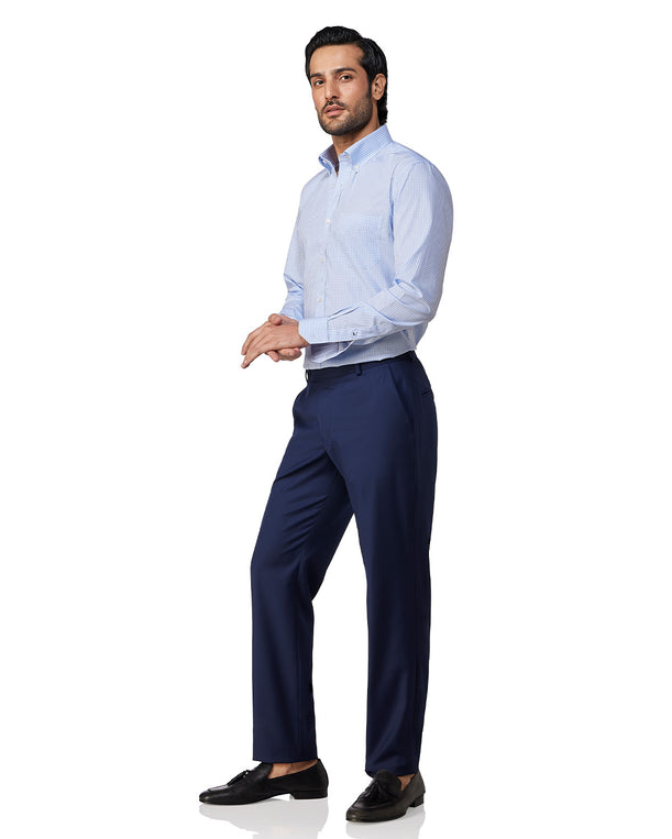 Giza Cotton Gingham Checked Shirt - Light Blue