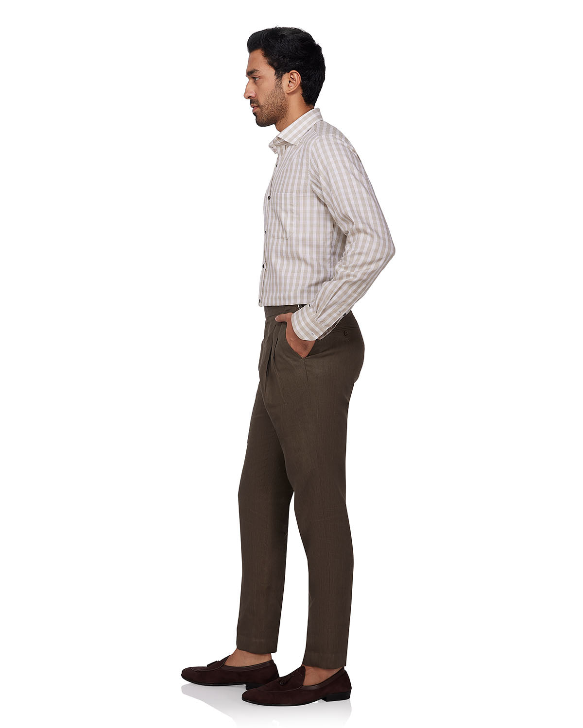 Dobby Checked Shirt - Beige