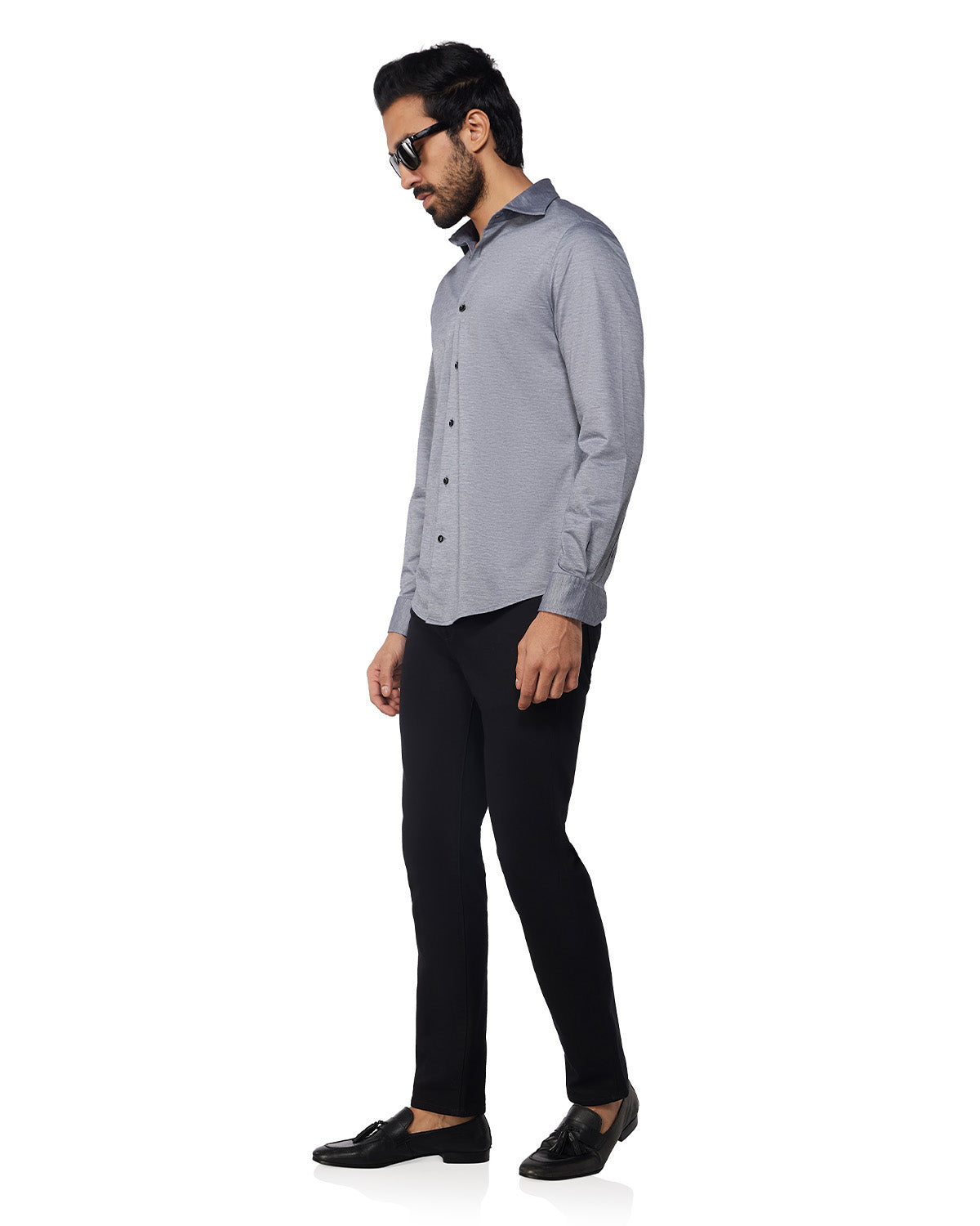 Stretch Cotton Knit Shirt - Grey
