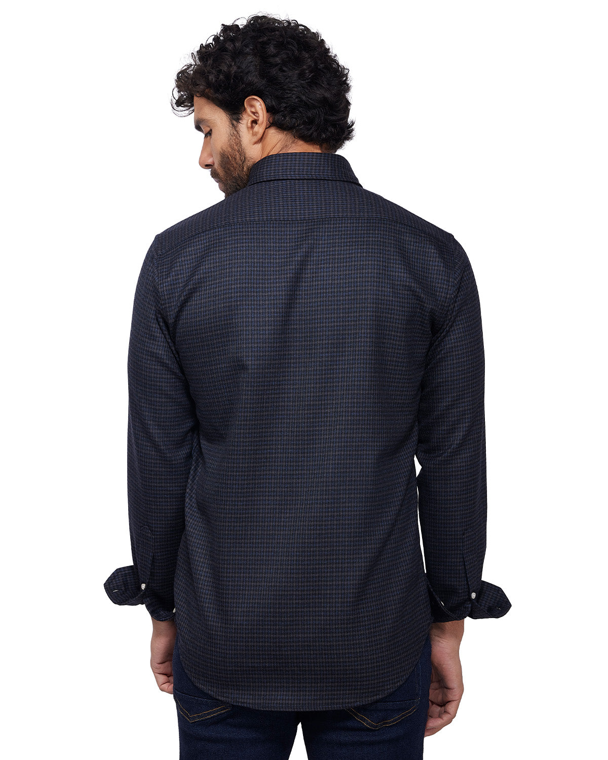 Japanese Blended Wool Stretch Flannel Shirt - Navy & Grey