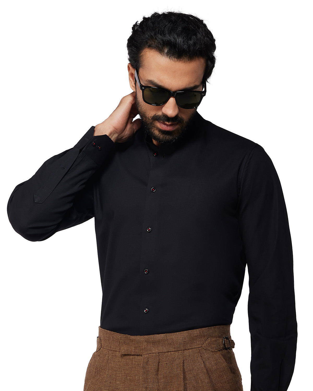 Stretch Herringbone Shirt - Black