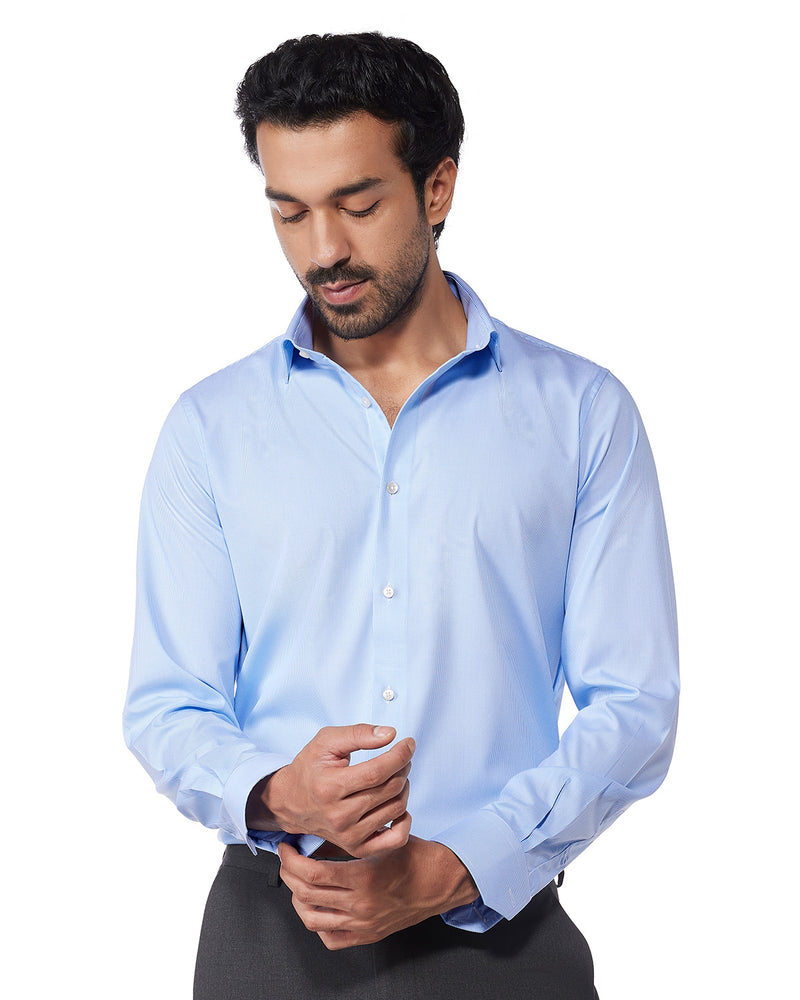 Wrinkle-Free Bamboo-Blend Stretch Pinstriped Shirt - Blue