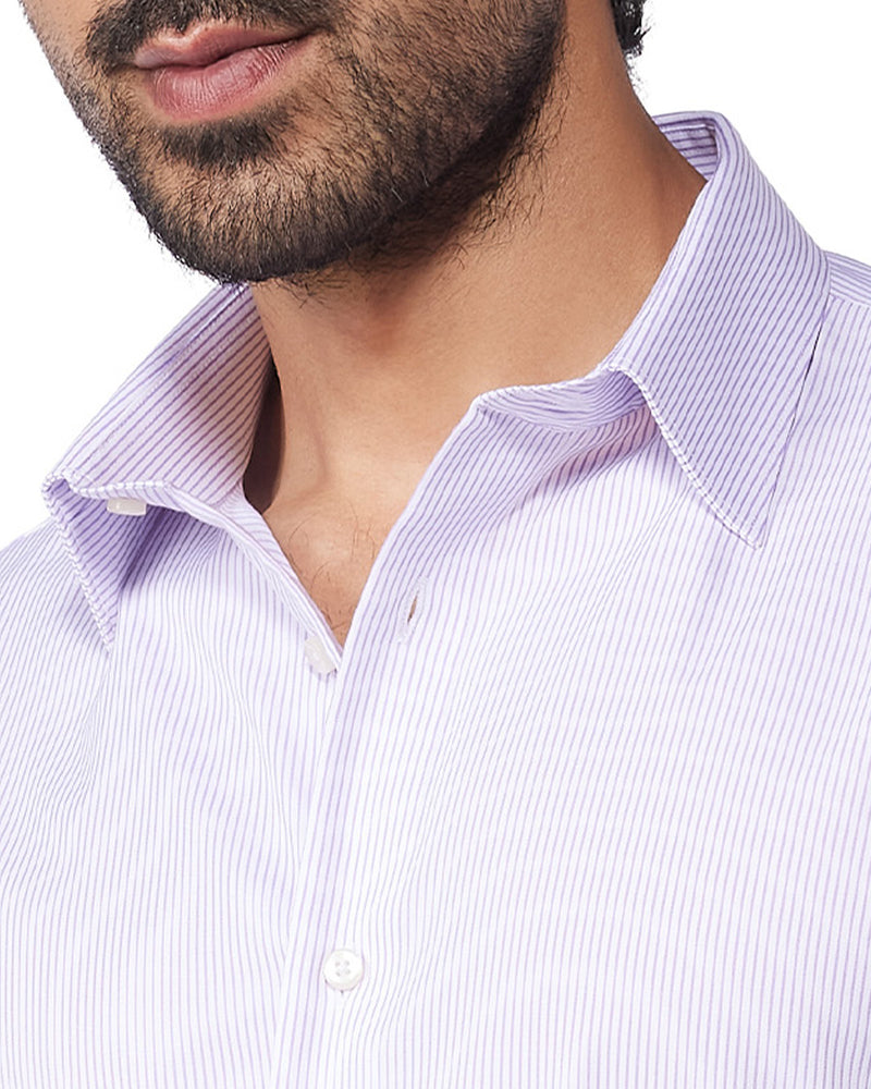 Wrinkle-Free Bamboo-Blend Stretch Striped Shirt - Lavender