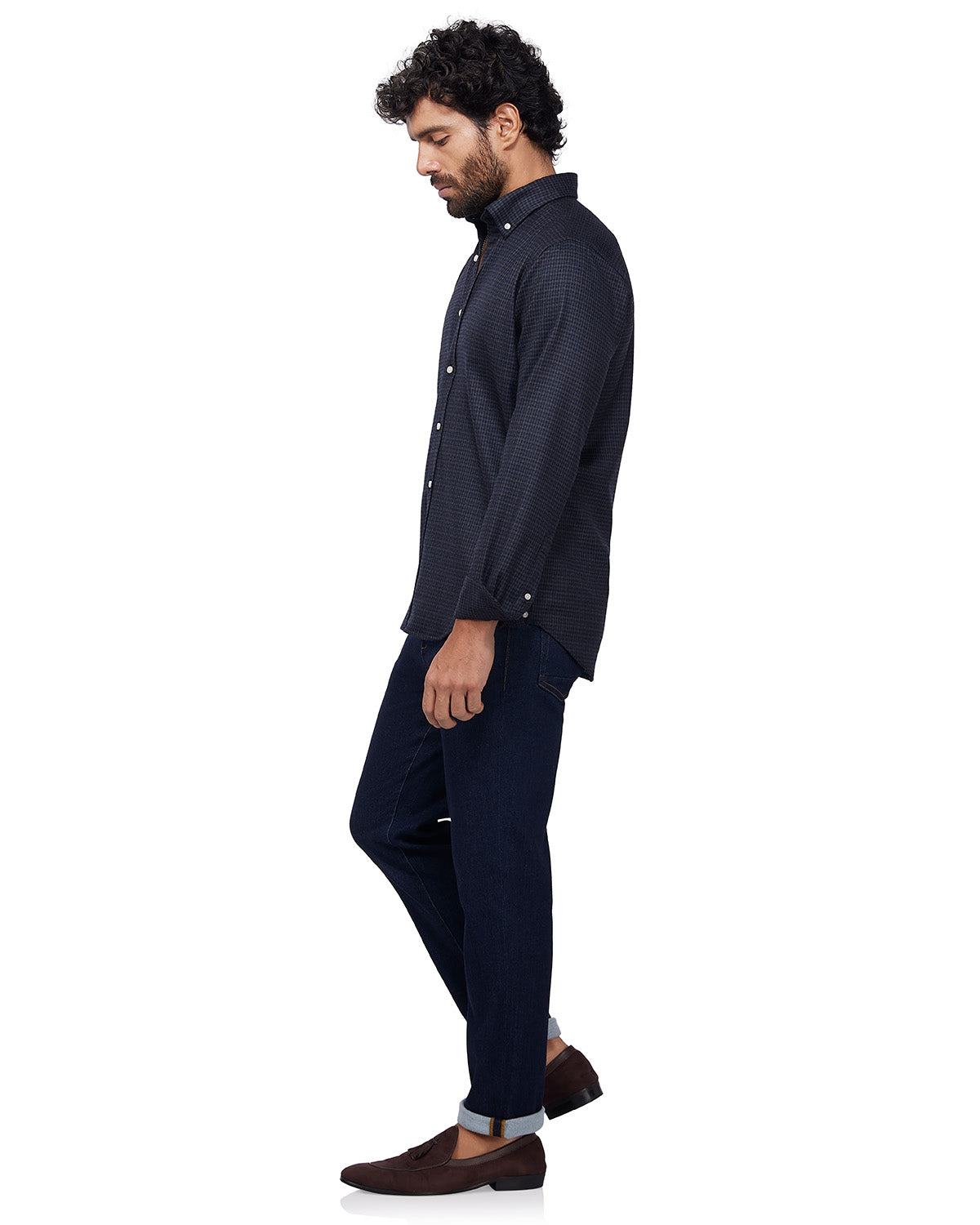 Japanese Blended Wool Stretch Flannel Shirt - Navy & Grey