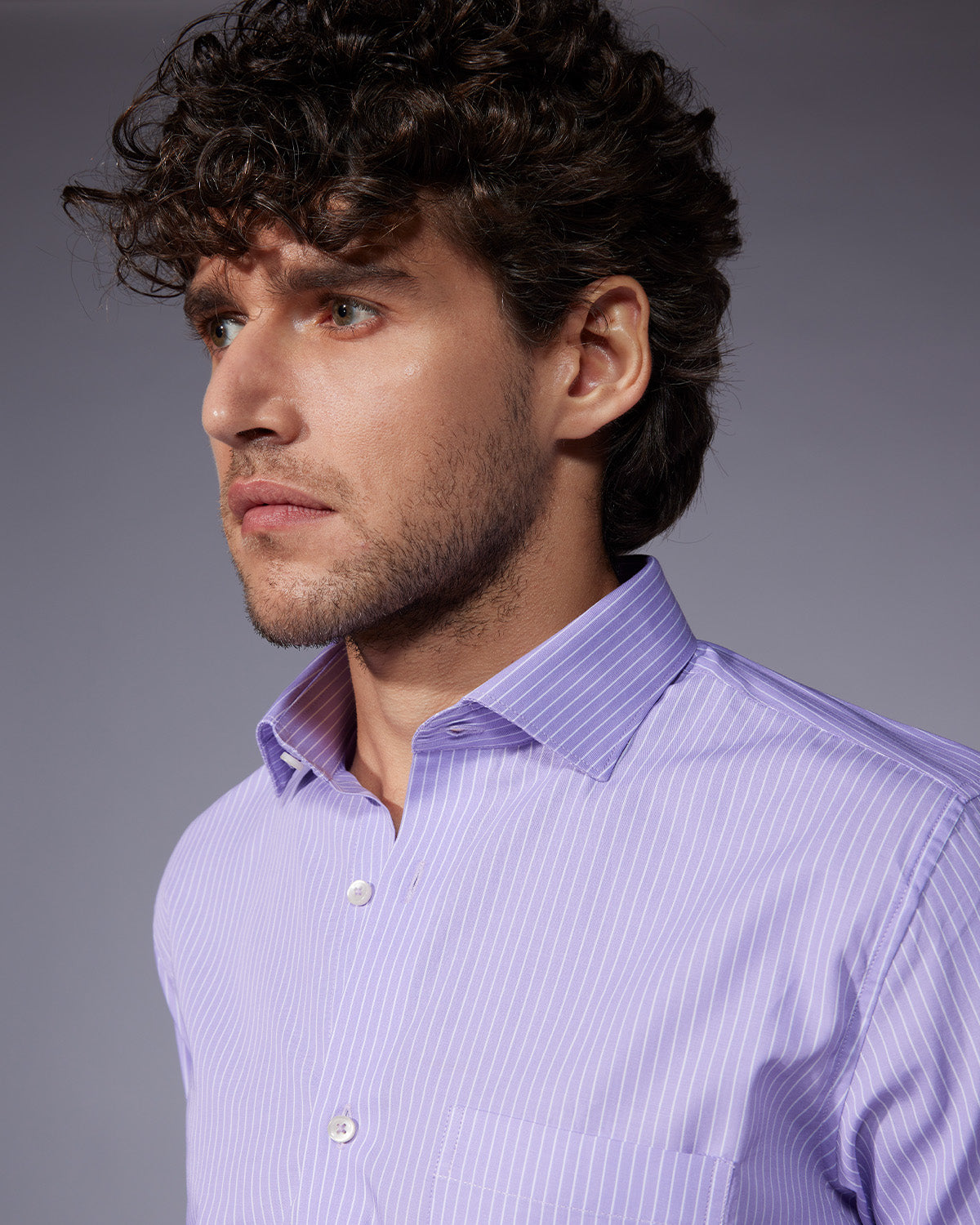 Cotton Striped Shirt - Purple & White