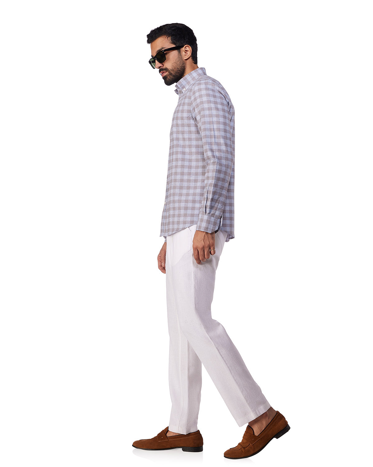 Slubby Cotton Checked Shirt - Blue & Brown