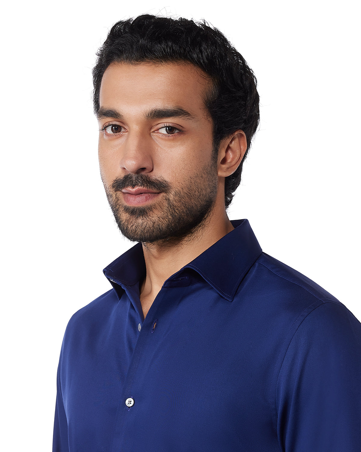 Wrinkle-Free Stretch Satin Shirt - Navy
