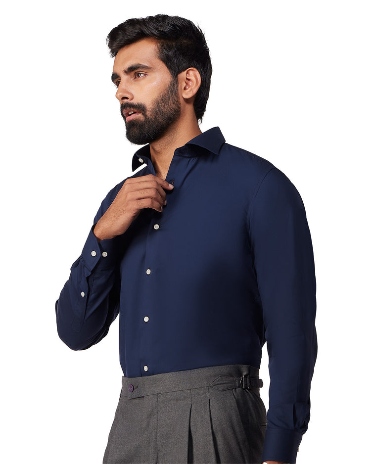 Luthai Cotton Lyocell Twill Shirt - Navy