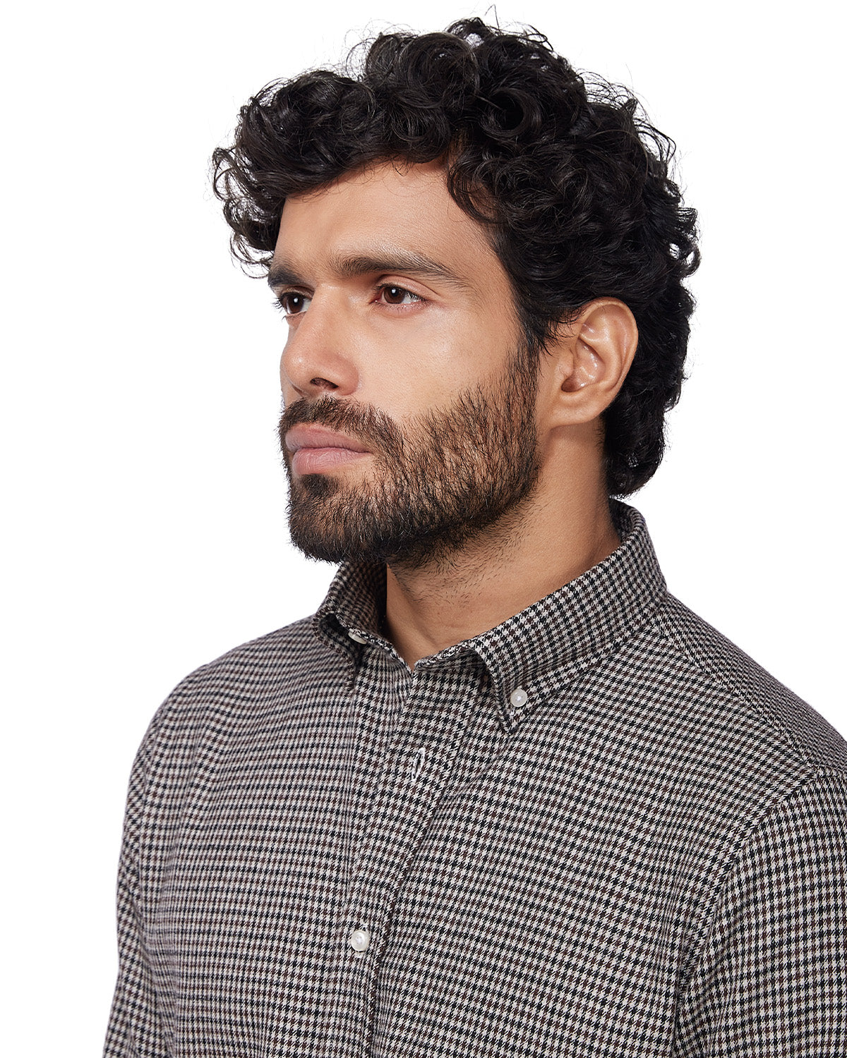 Japanese Blended Wool Stretch Flannel Shirt - Brown & Navy