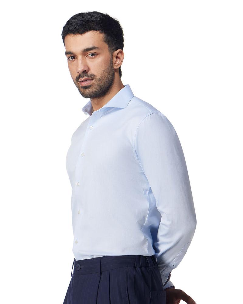 Stretch Cotton Dobby Shirt - Light Blue