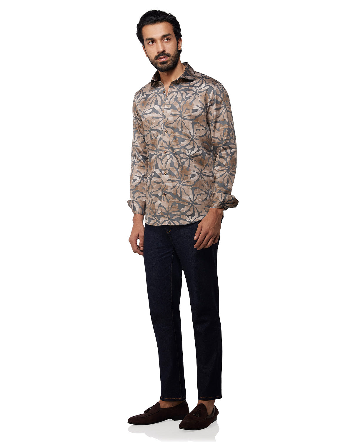 Floral Printed Shirt - Brown & Grey
