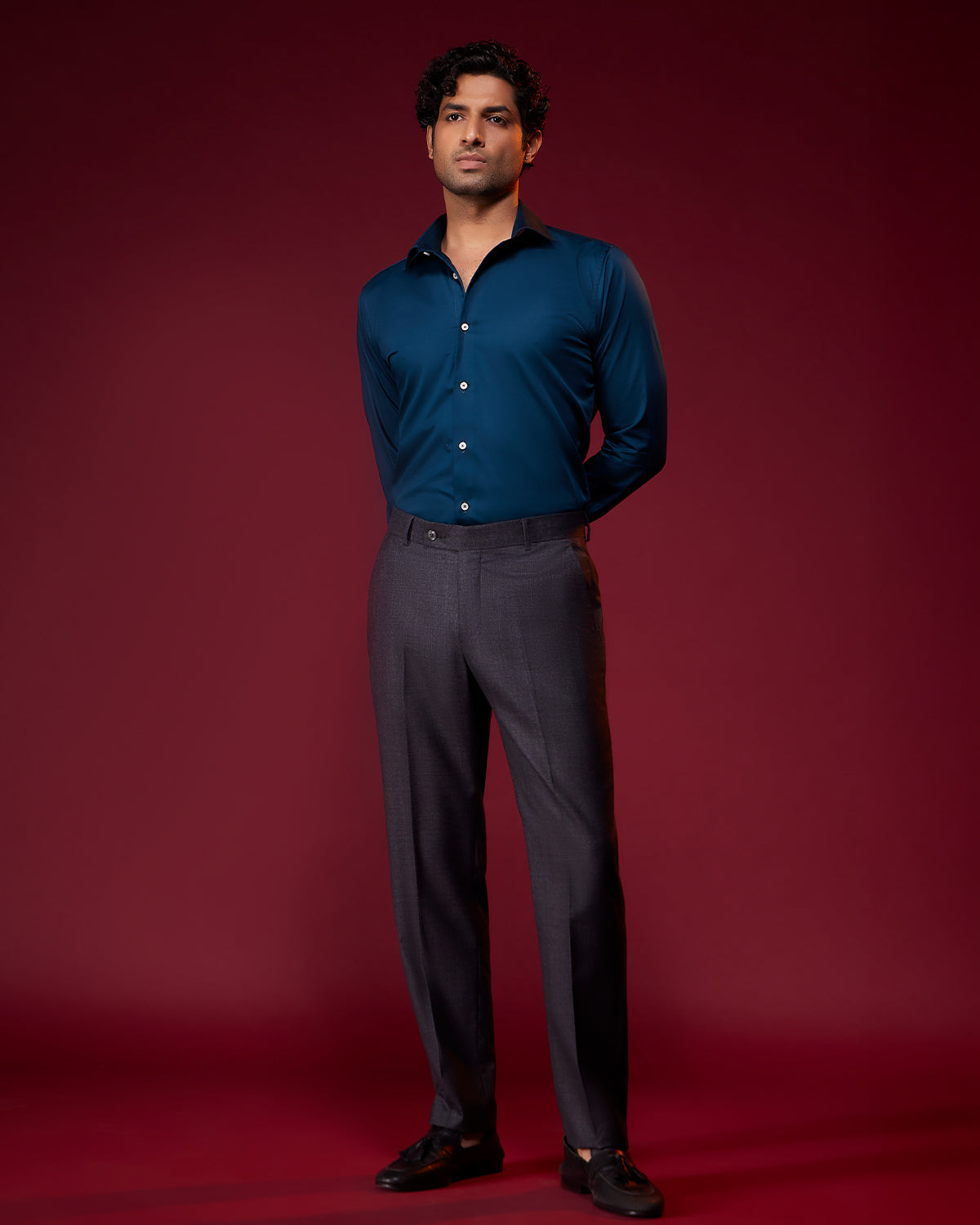 Reverie Satin Shirt - Teal Blue