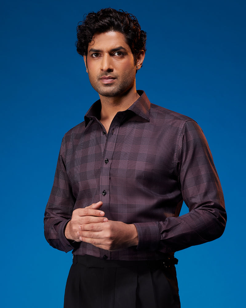 Merlot Grid Dobby Checked Shirt - Maroon