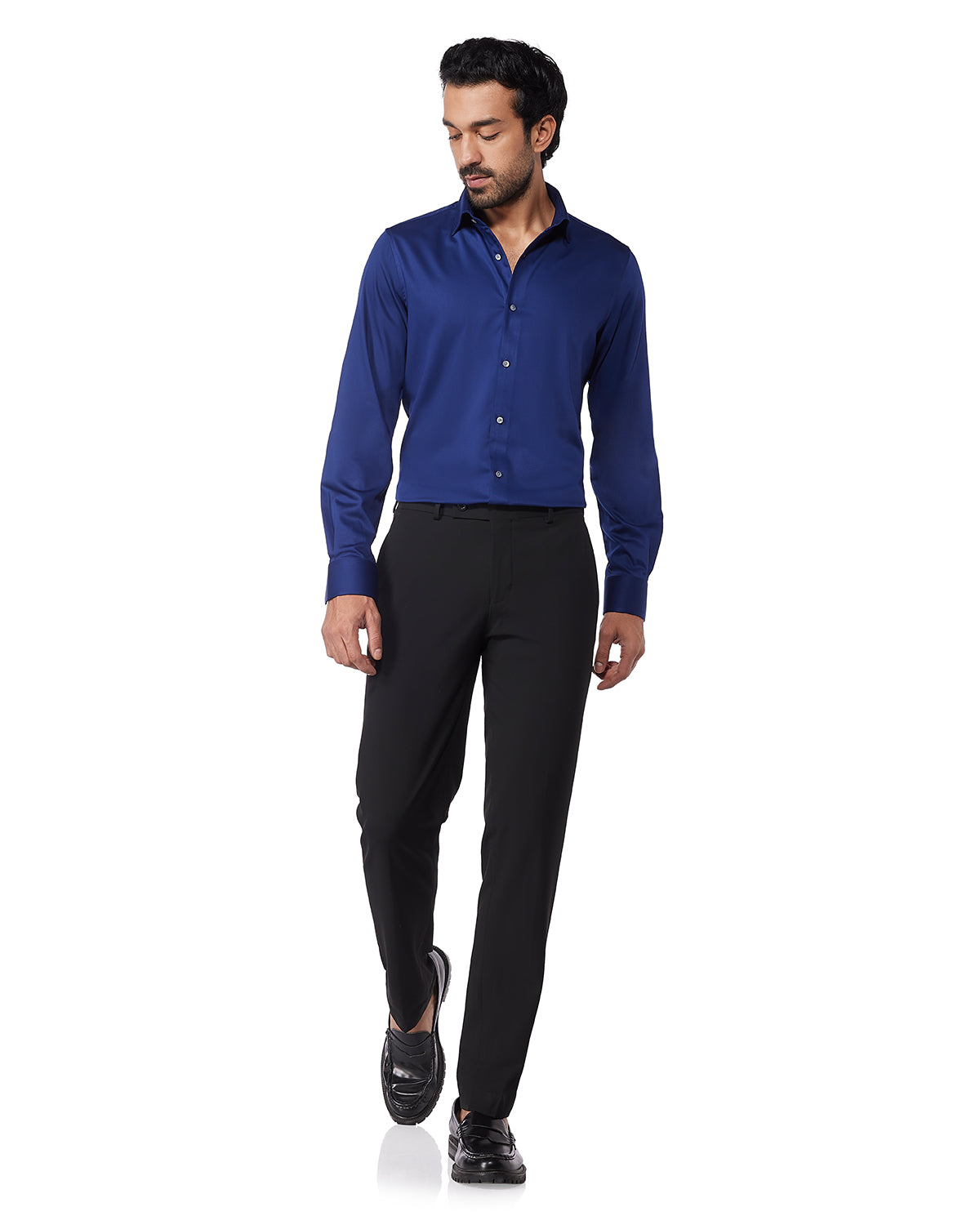 Wrinkle-Free Stretch Satin Shirt - Navy