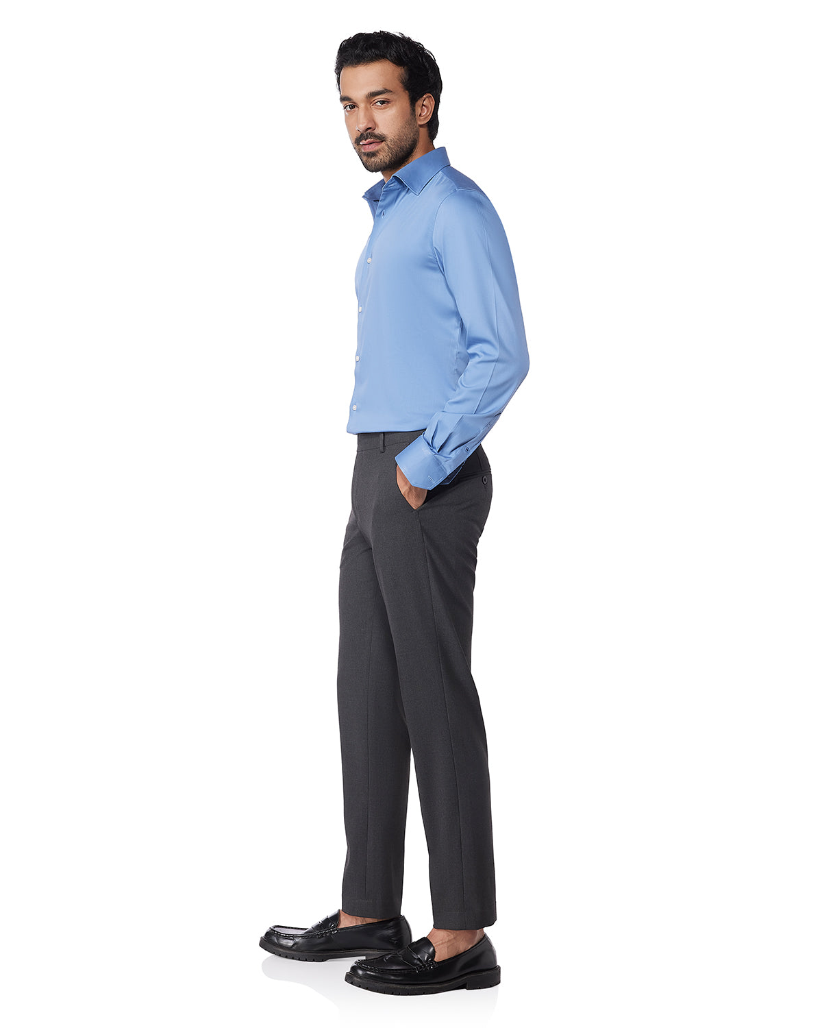 Wrinkle-Free Stretch Satin Shirt - Blue