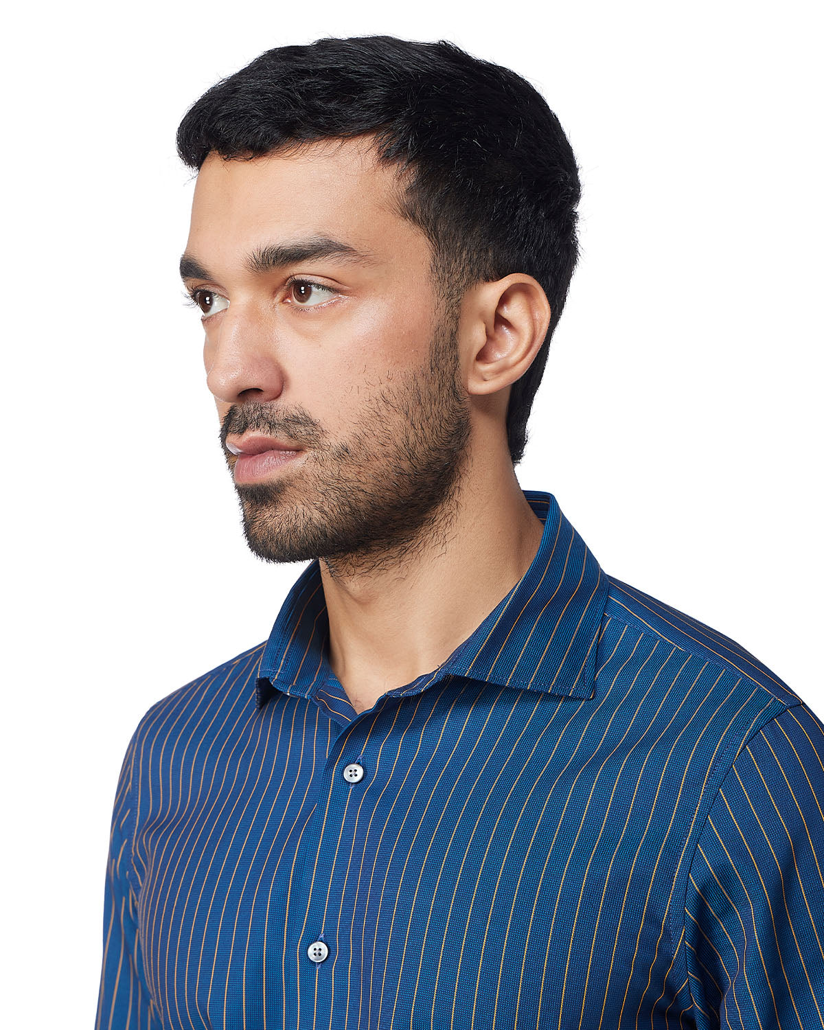 Cotton Dobby Striped Shirt - Blue & Yellow