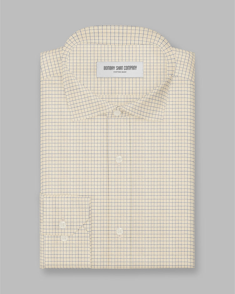 Aventine Herringbone Checked Shirt - Yellow & Dark Blue
