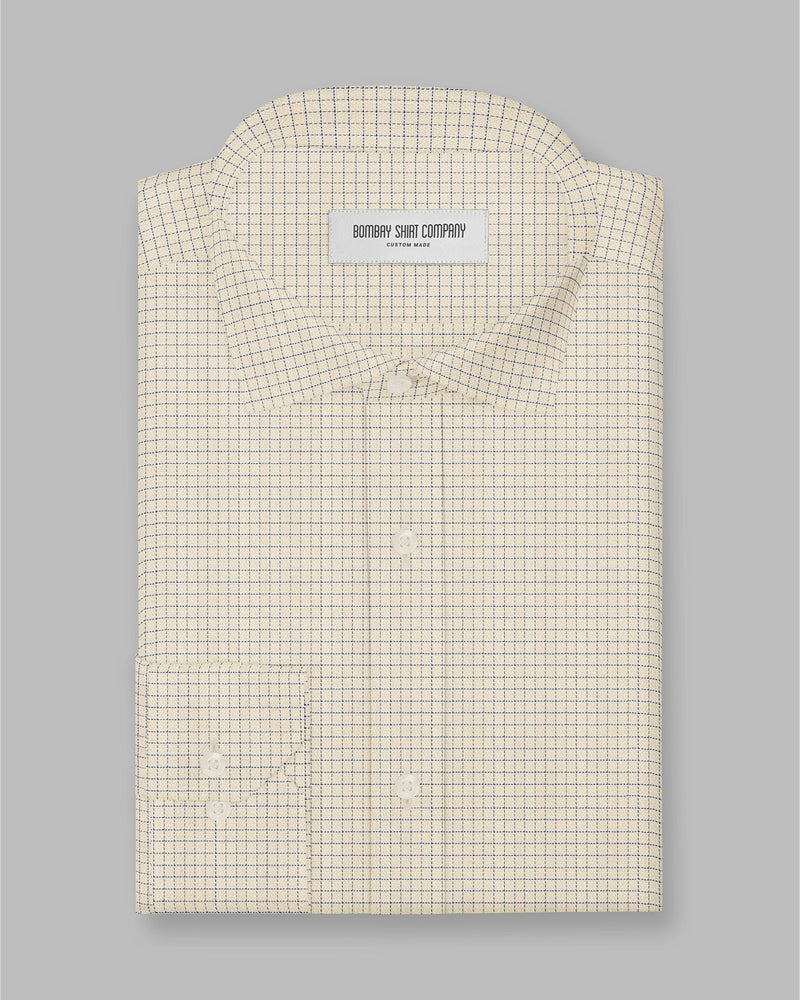 Aventine Herringbone Checked Shirt - Yellow & Dark Blue