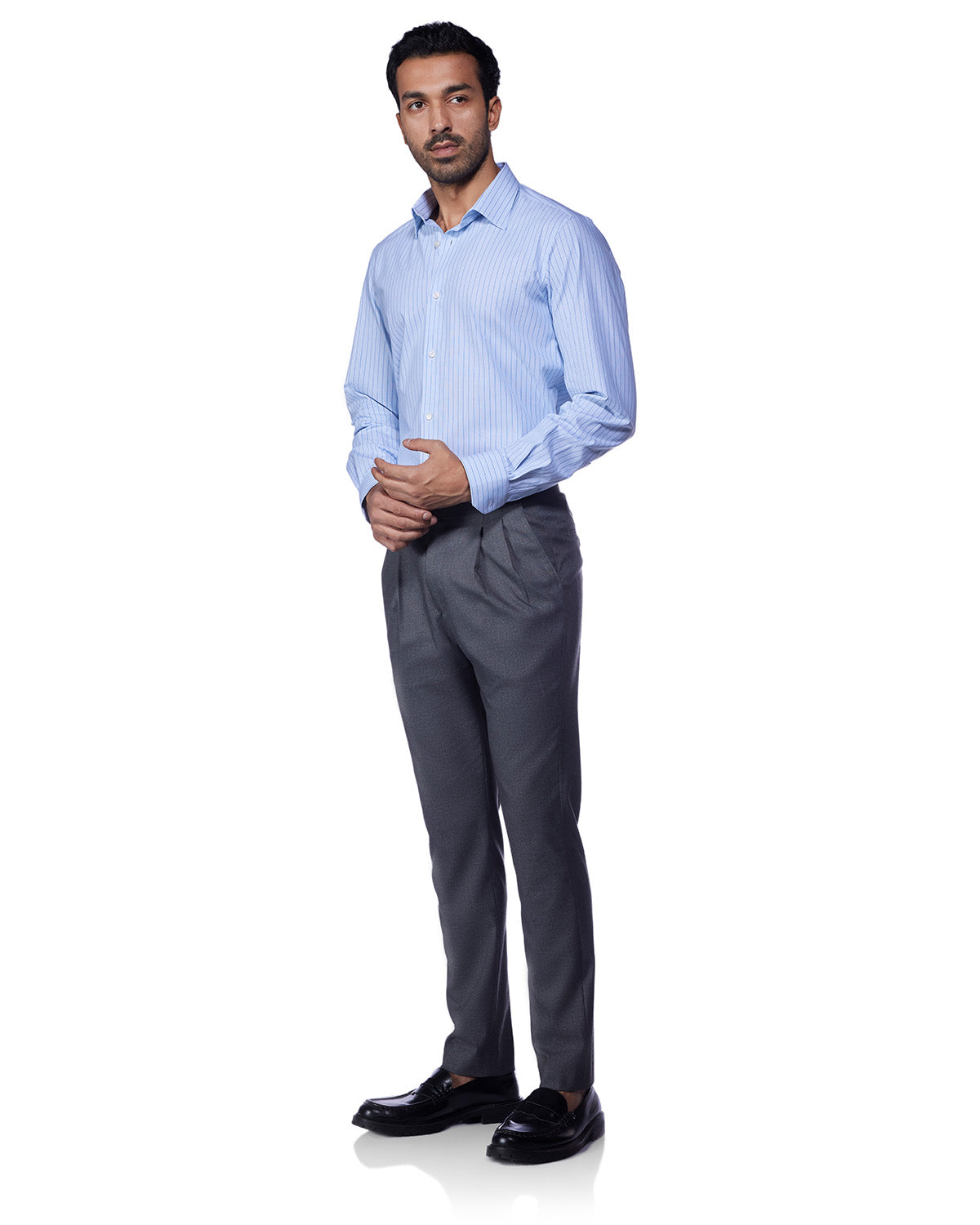 4-Way Stretch Cotton Striped Shirt - Blue