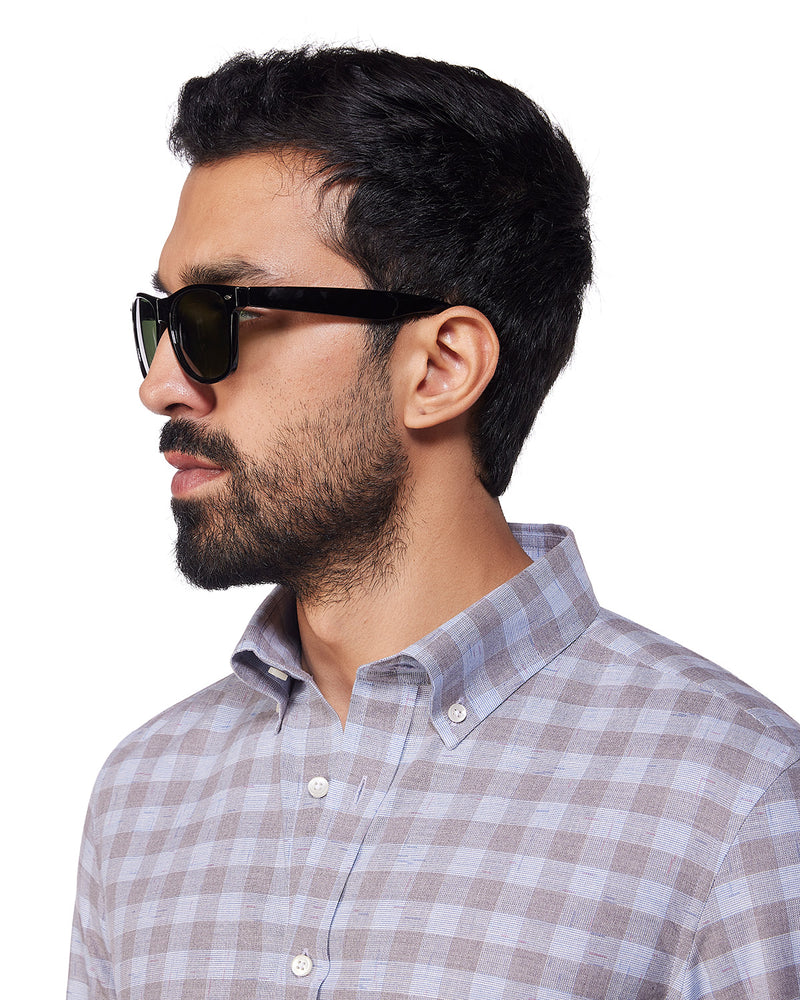 Slubby Cotton Checked Shirt - Blue & Brown