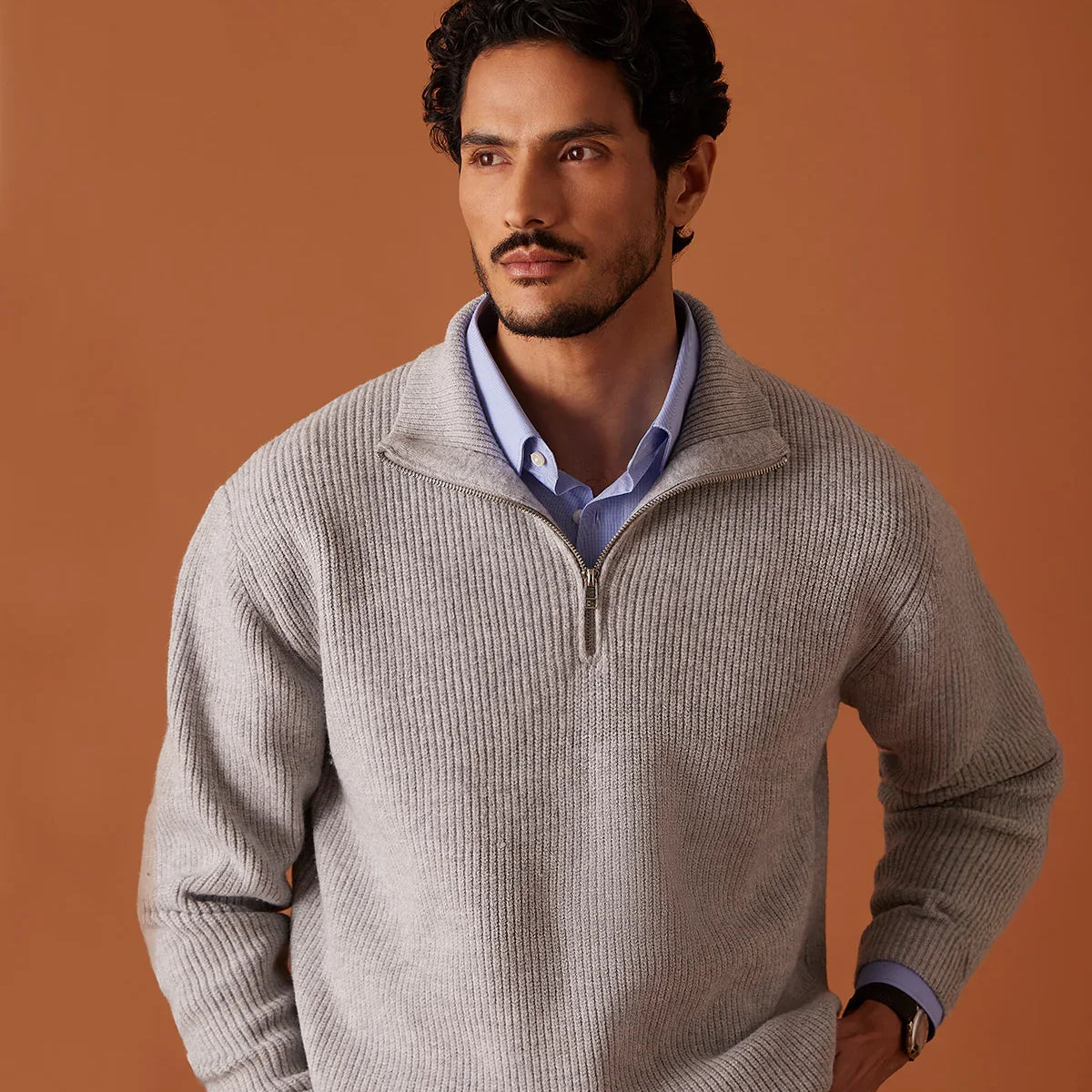 Alpine Half-Zipper Sweater - Light Grey – Bombay Shirt Company