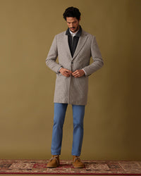 Smokestack Houndstooth Tweed Long Jacket - Grey