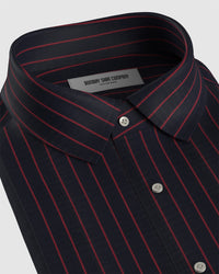 Blended Bamboo-Wool Satin Striped Shirt - Navy & Red