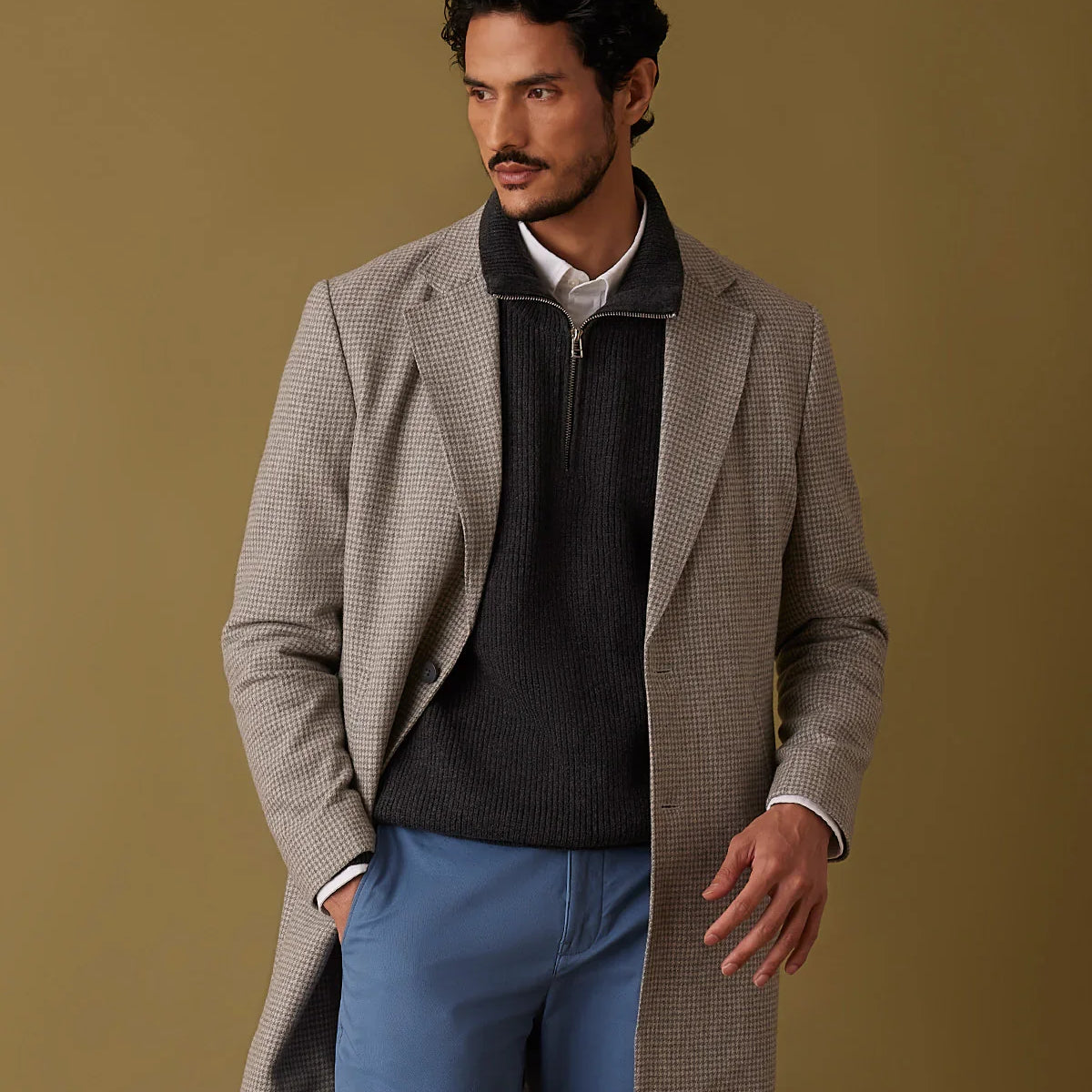 Smokestack Houndstooth Tweed Long Jacket - Grey – Bombay Shirt Company