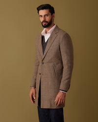 Bracken Houndstooth Tweed Long Jacket - Brown & Beige Brown