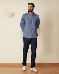 Blue Melange Brushed Twill Shirt