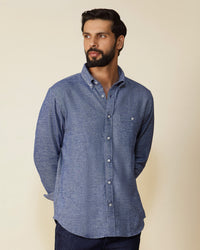 Blue Melange Brushed Twill Shirt