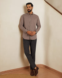 Brown Cotton Washed Twill Shirt
