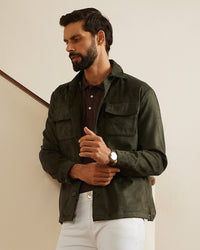 Atelier Stretch Suede Shacket - Olive