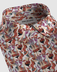 Sirocco Cotton Silk Printed Shirt - Peach & White