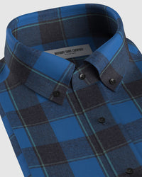 Brushed Twill Checked Shirt - Blue
