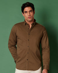 Brown Washed Dobby Denim Shirt
