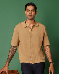 Khaki Cotton Dobby Flat Knit Shirt