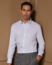 White & Blue Stretch Twill Striped Shirt