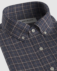 100% Linen Checked Shirt - Brown & Navy